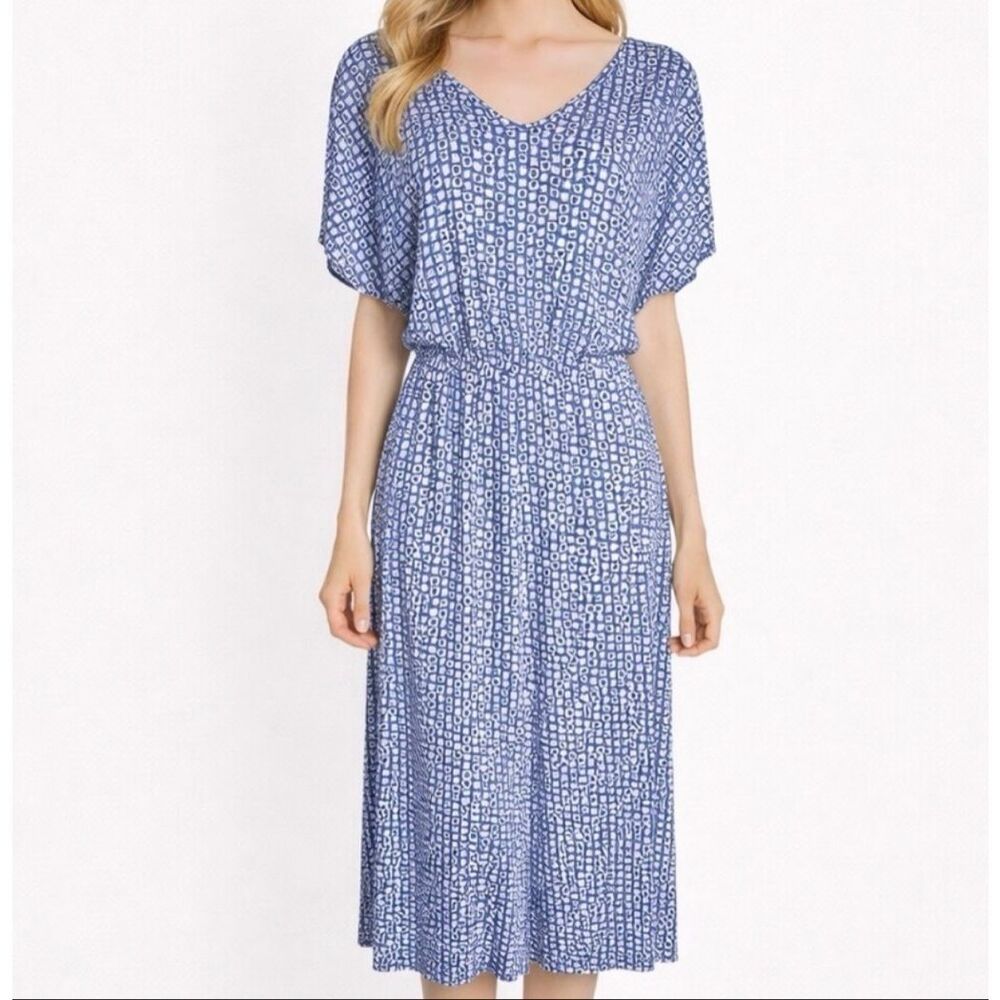 Clara Sun Woo Women’s Blue Print Short Sleeve Jumpsuit Sz M NEW